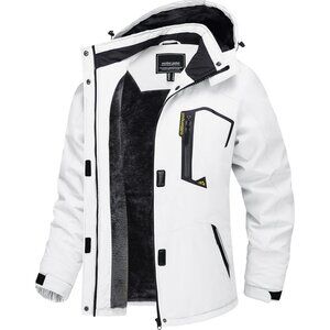 Women's White Windbreaker Waterproof Ski Snow Fleece Hood Jacket Coat Winter